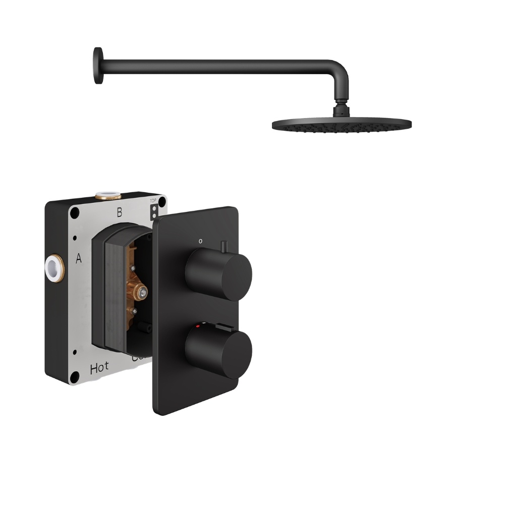 Product Cut out image of the Abacus Iso Matt Black 1 Outlet Shower Pack with Fixed Shower Head